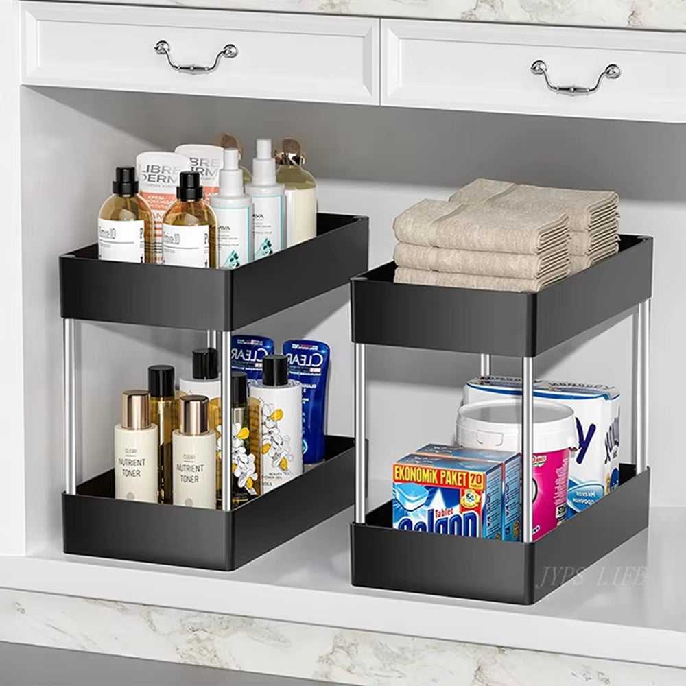 Under Sink Storage Organizer – 2 Tier Adjustable Shelf