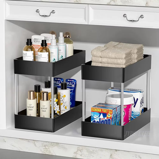 Under Sink Storage Organizer – 2 Tier Adjustable Shelf