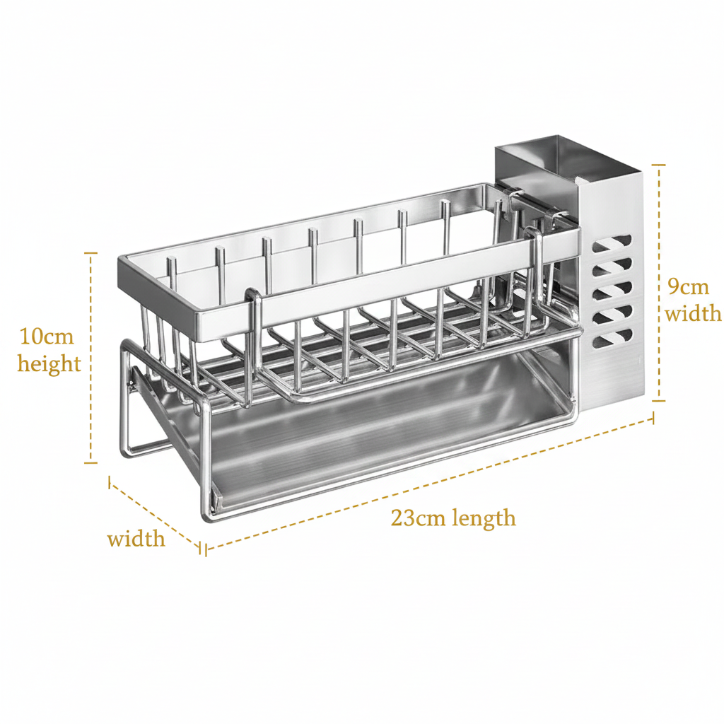 CleanSink™ Organizer dimensions and size guide for kitchen sink sponge holder and cleaning tool storage rack