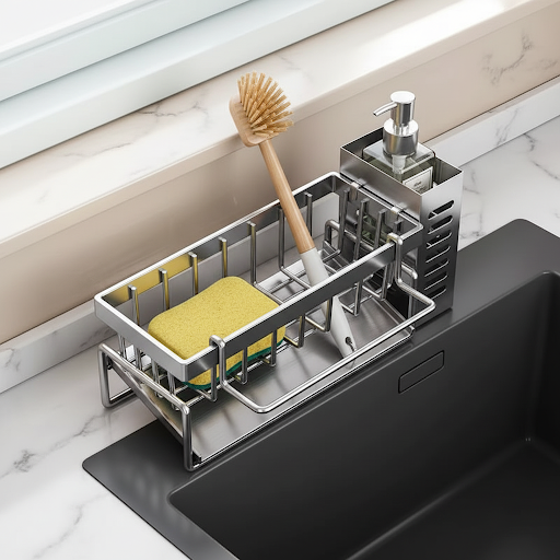 CleanSink™ Organizer stainless steel kitchen sink organizer for sponge, dish brush, soap dispenser and cleaning accessories