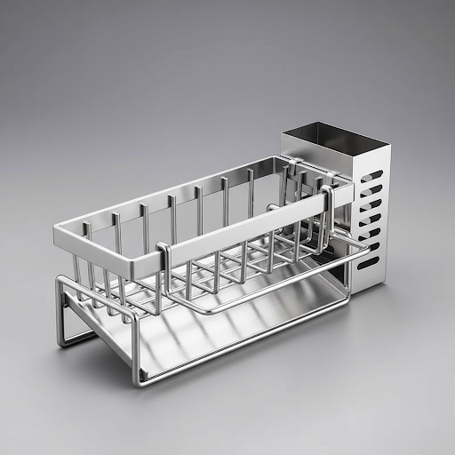 CleanSink™ Organizer premium stainless steel kitchen sink organizer with sponge holder, brush holder and self-draining storage design
