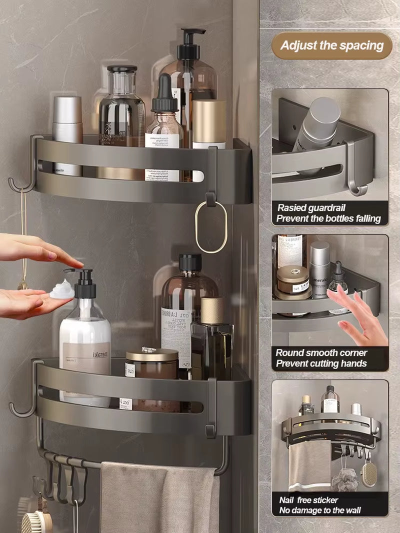 Adhesive Bathroom Shampoo Holder Shower Caddy Shelves Storage Organizer No Drill Shelf Corner Towel Holder Shelves for Bathroom