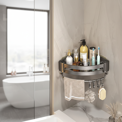 Adhesive Shower Corner Shelf – No Drill Organizer